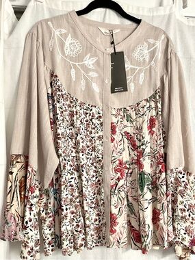 NWT Young Threads Boho Floral Patchwork Top